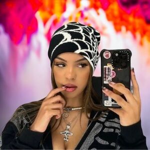 Black Warm Autumn Knitted Hat Women Men's Halloween Jacquard Hip Hop Bea…